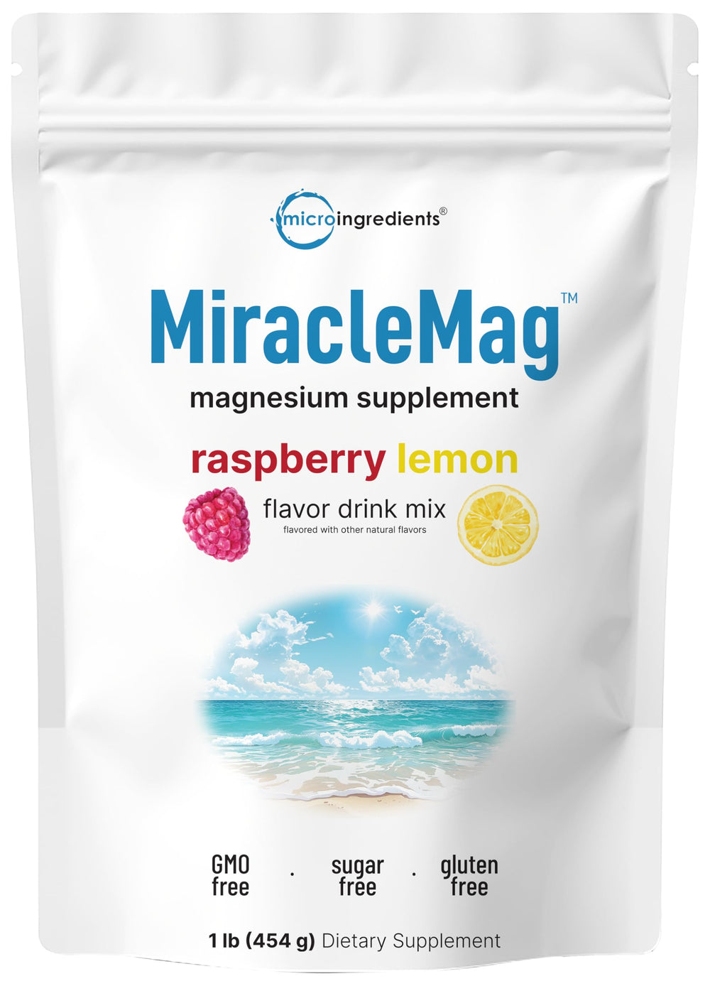 Front view of MiracleMag Calm Magnesium Powder 1lb container