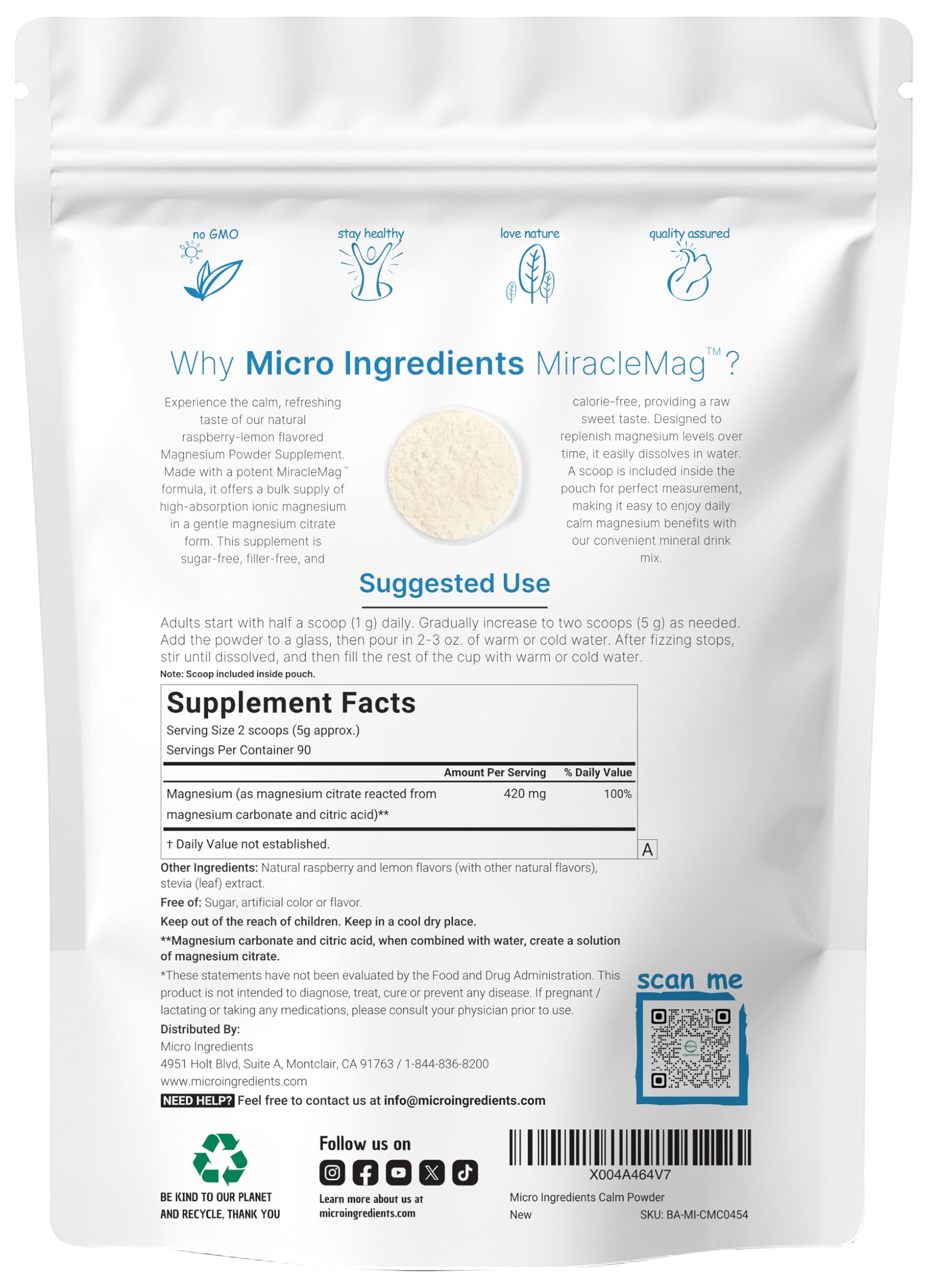 Side view of MiracleMag Calm Magnesium Powder 1lb packaging