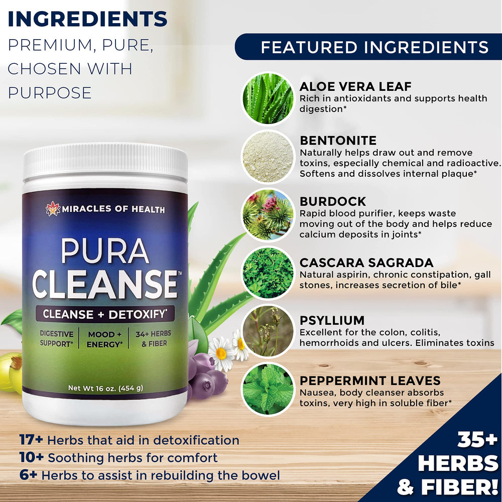 Miracles of Health Pura Cleanse glass with water illustrates hydration during detox routine