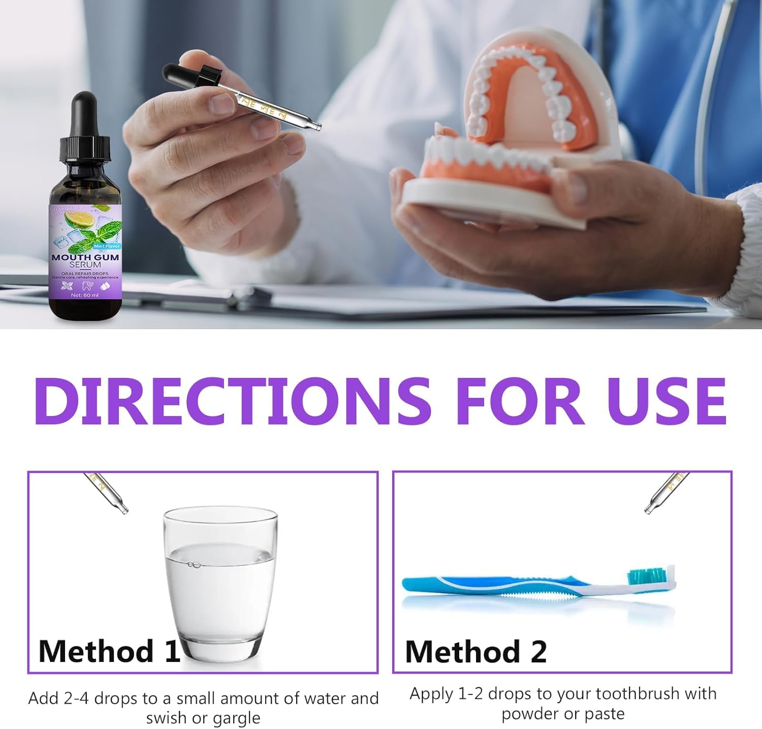 Adult applying gum repair drops for daily oral care