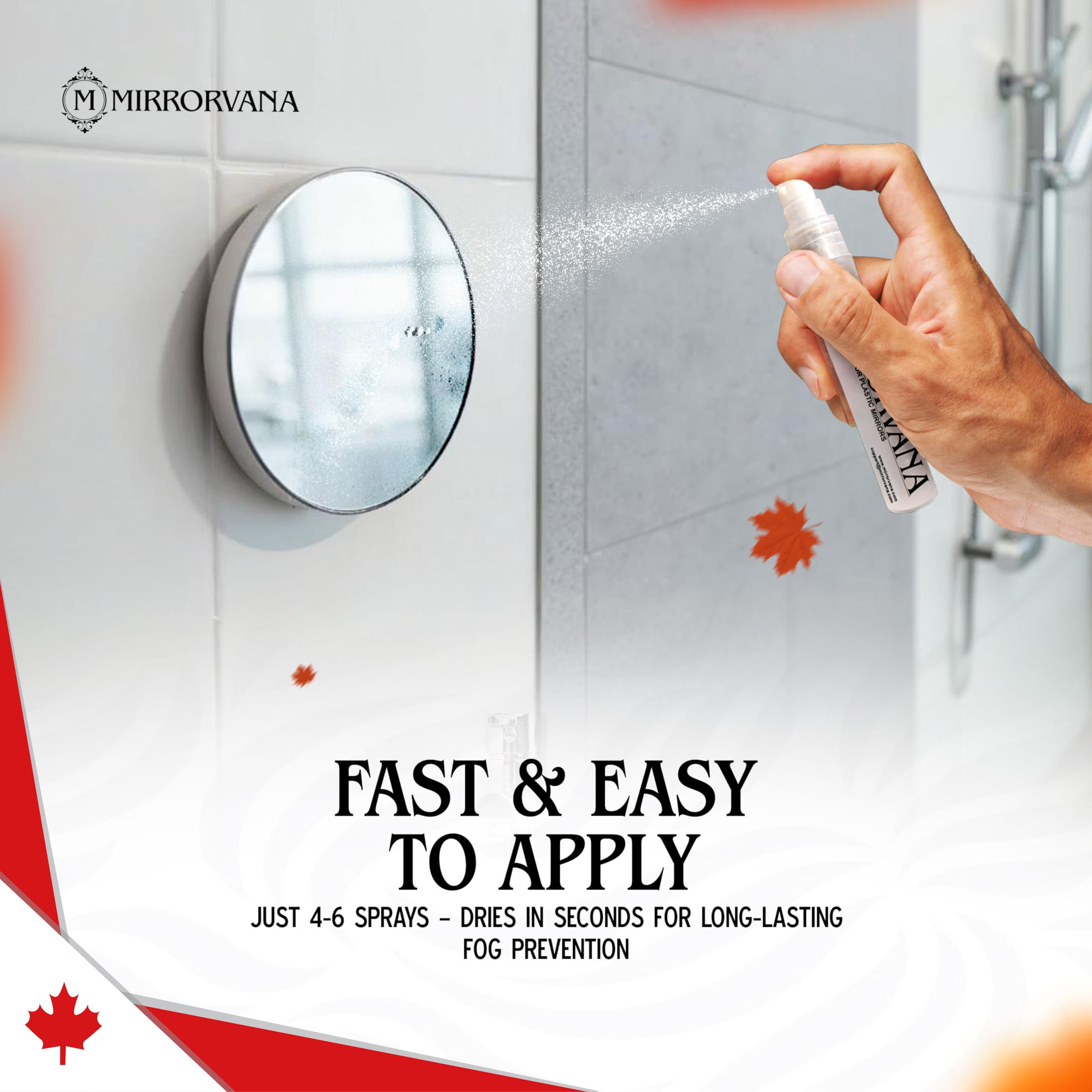 Shower mirror remains fog-free after using MIRRORVANA anti fog spray