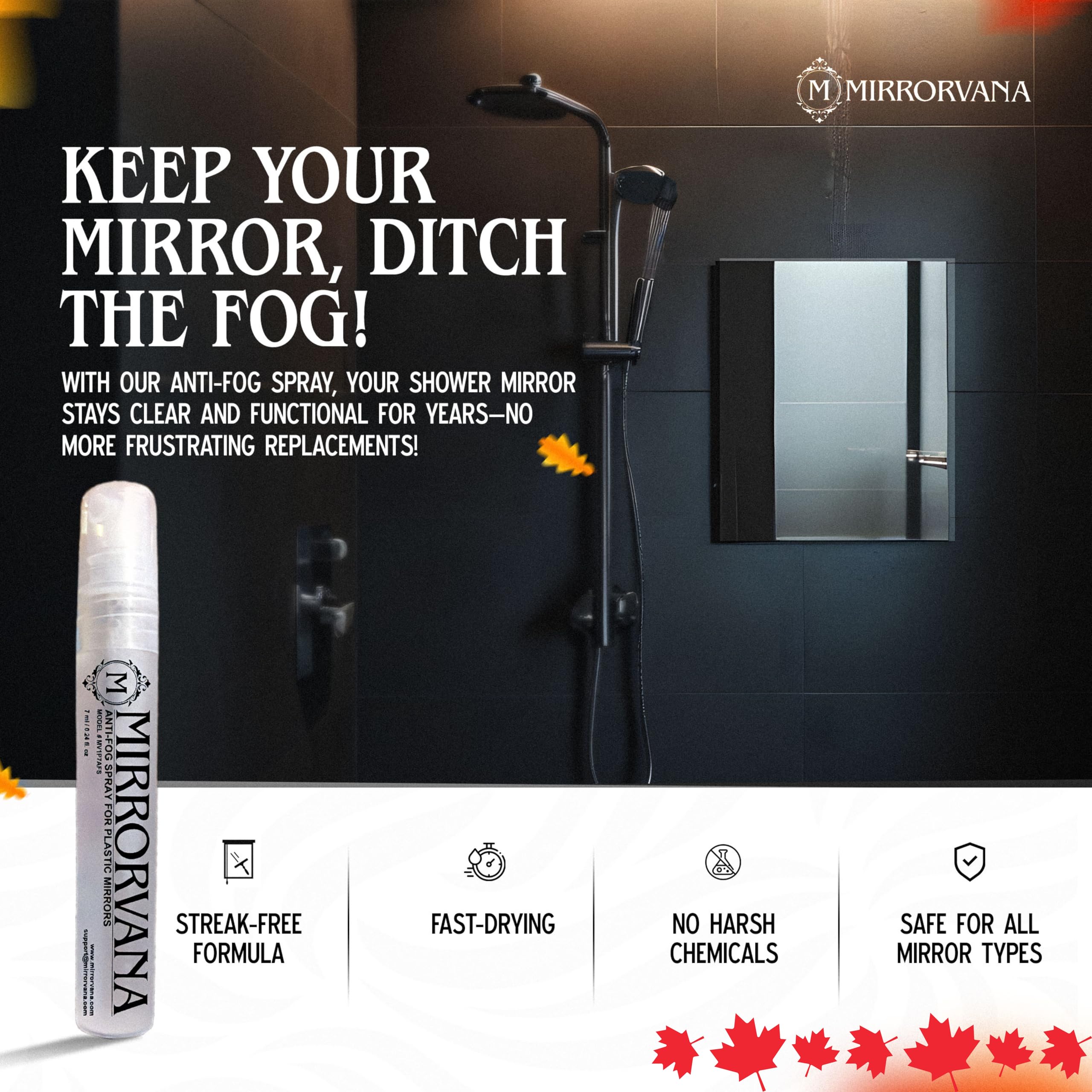 Anti fog spray being applied to a shower mirror