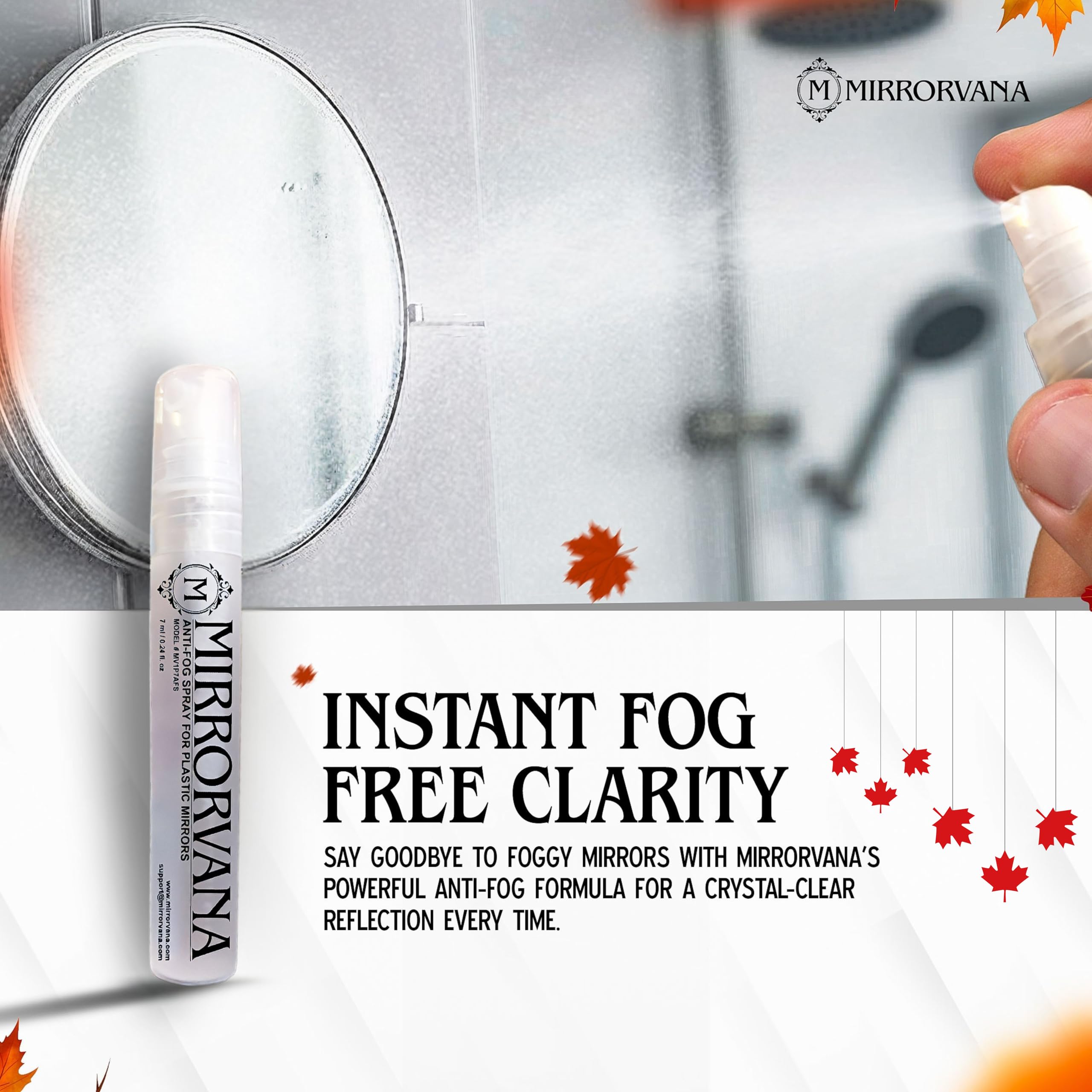 Packaging of MIRRORVANA anti fog spray 2 bottles 7 ml