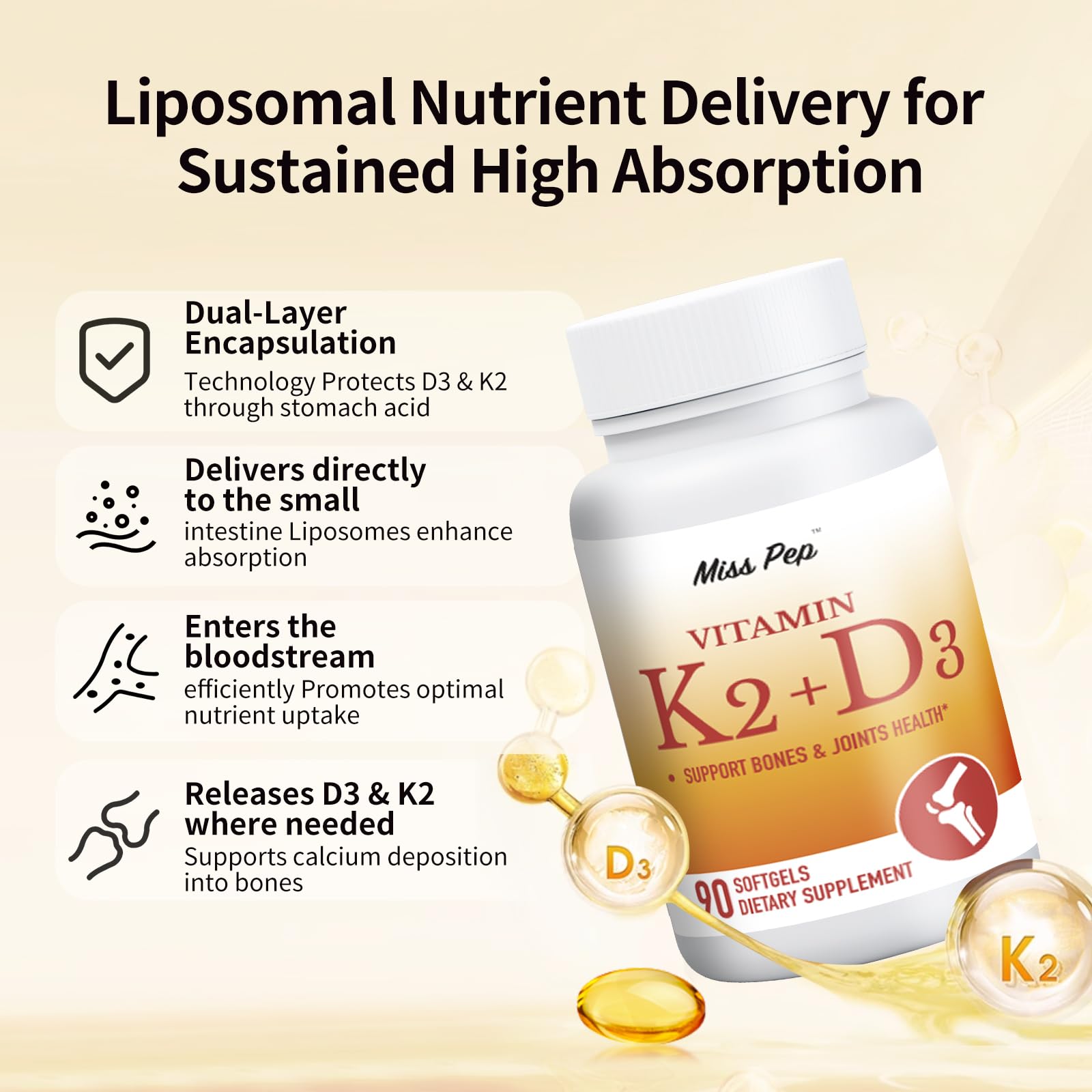 Miss PEP D3 K2 bottle being held