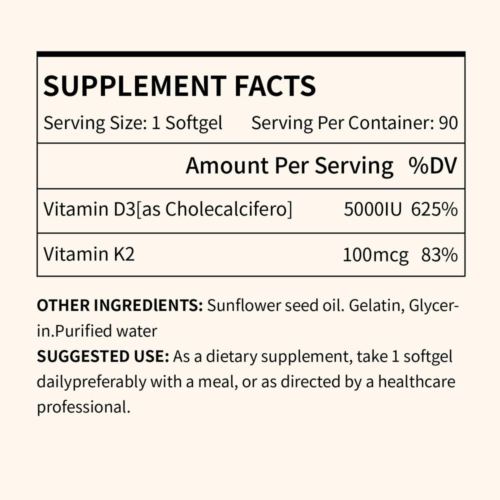 Miss Pep D3 K2 ingredients on label