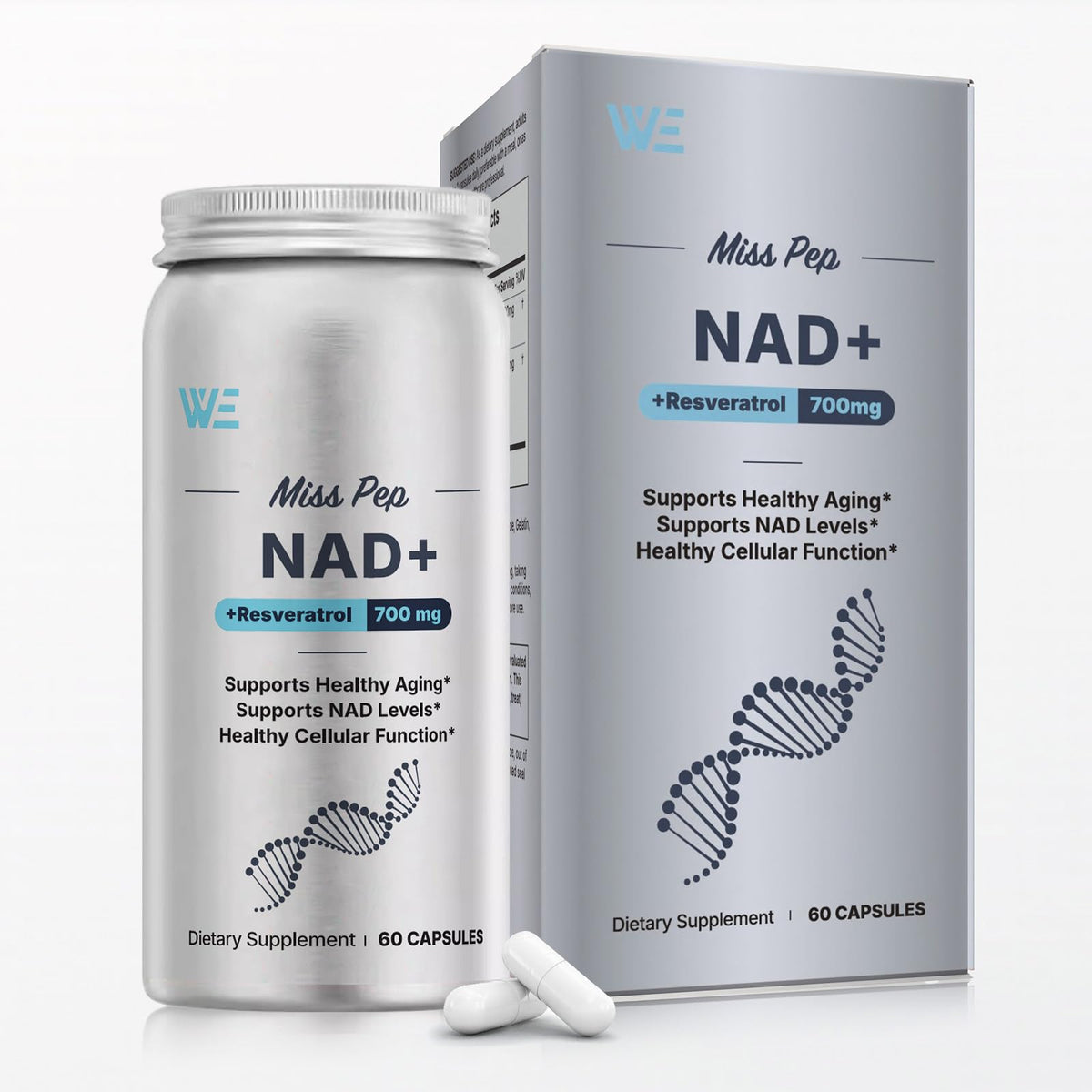Miss Pep NAD+ supplement bottle with 60 capsules