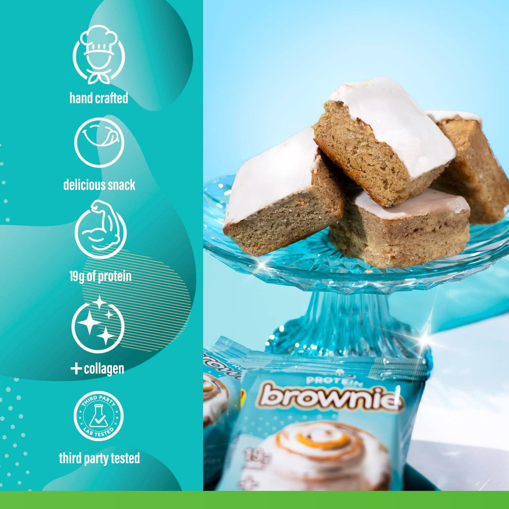 Mission Nutrition Prime Bites brownie closeup highlighting 19g protein and rich texture