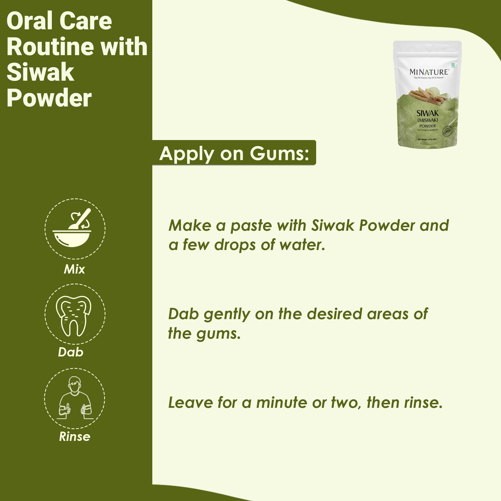 Natural Miswak powder in wooden scoop