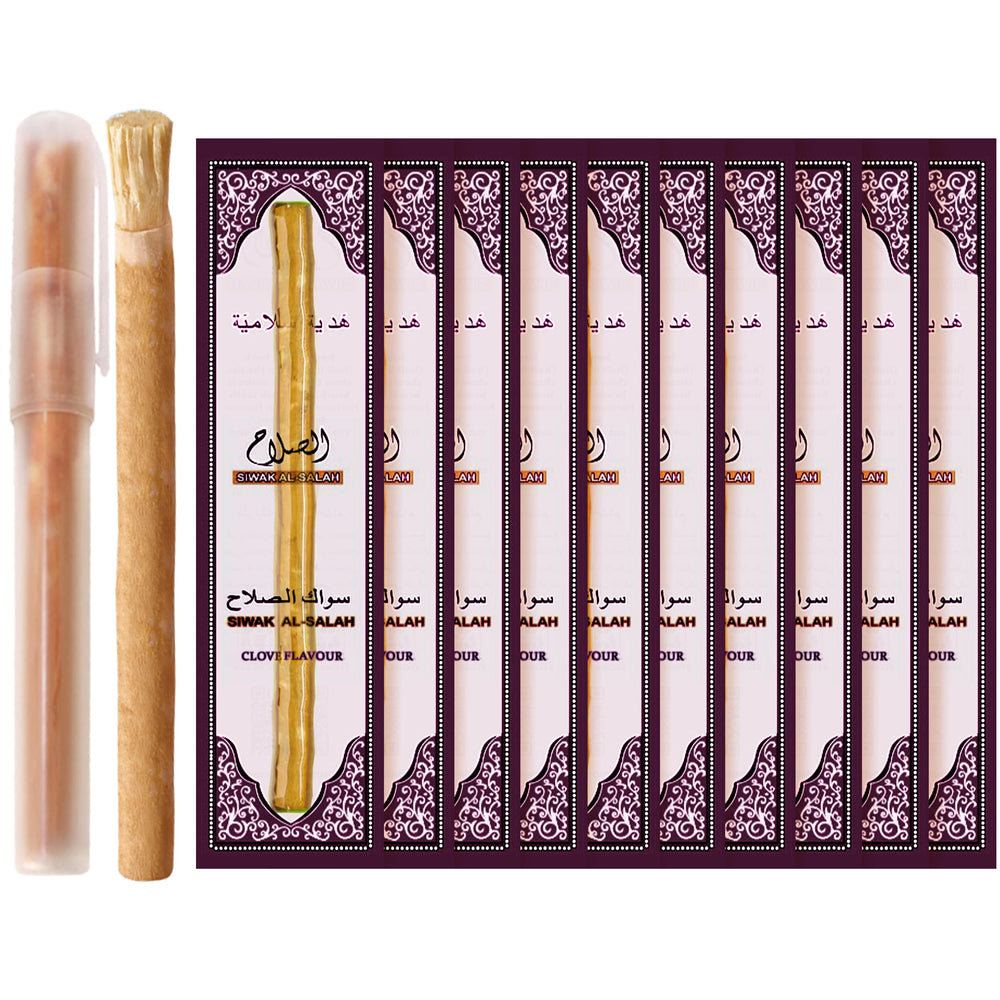 Main image: Miswak traditional toothbrush 10-pack with clove scent
