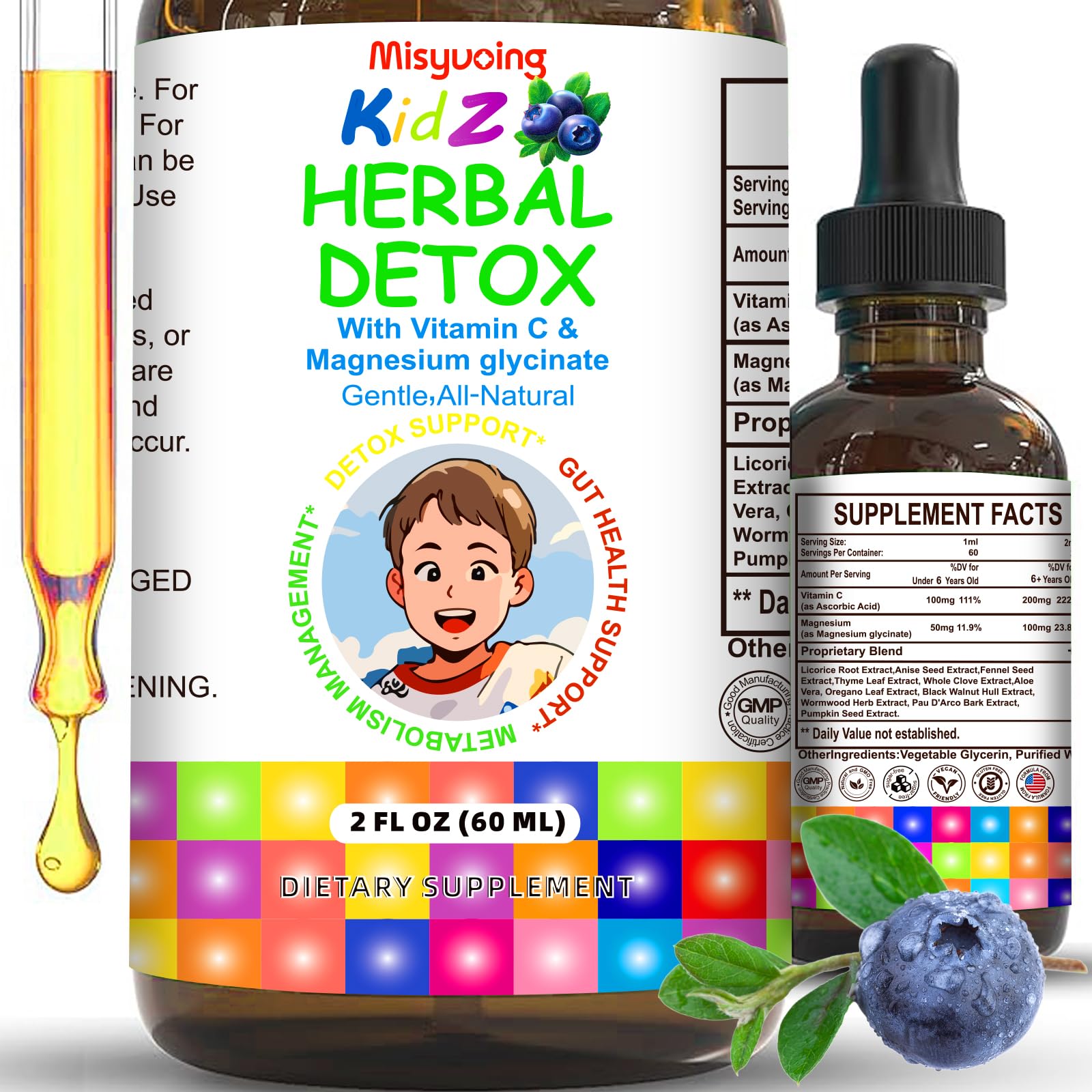 Front view of Misyvoing 60ml Blueberry Sugar-Free bottle