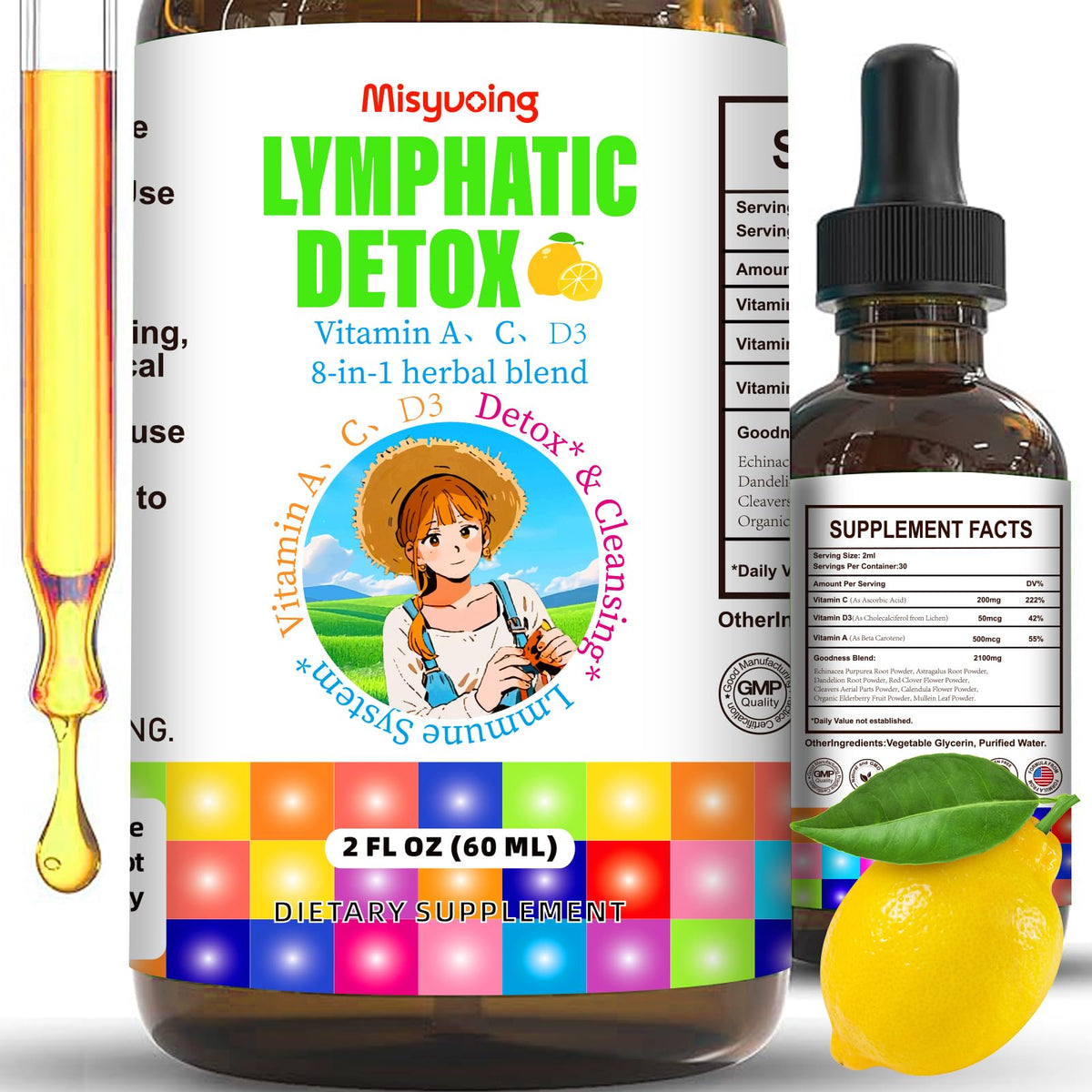 Front view of Misyvoing Liposomal Lymphatic Detox Drops bottle