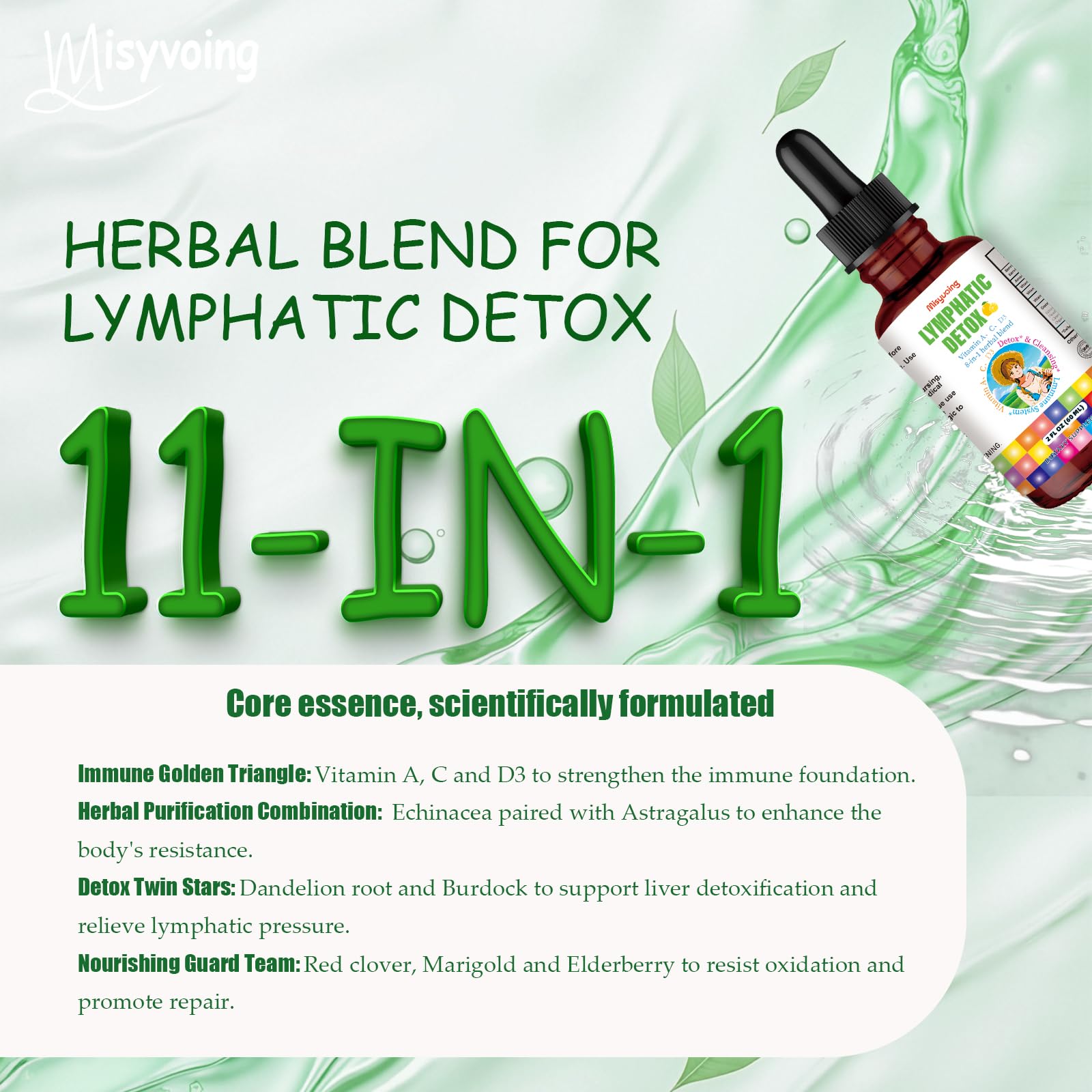 Close-up of bottle label for Misyvoing Detox Drops