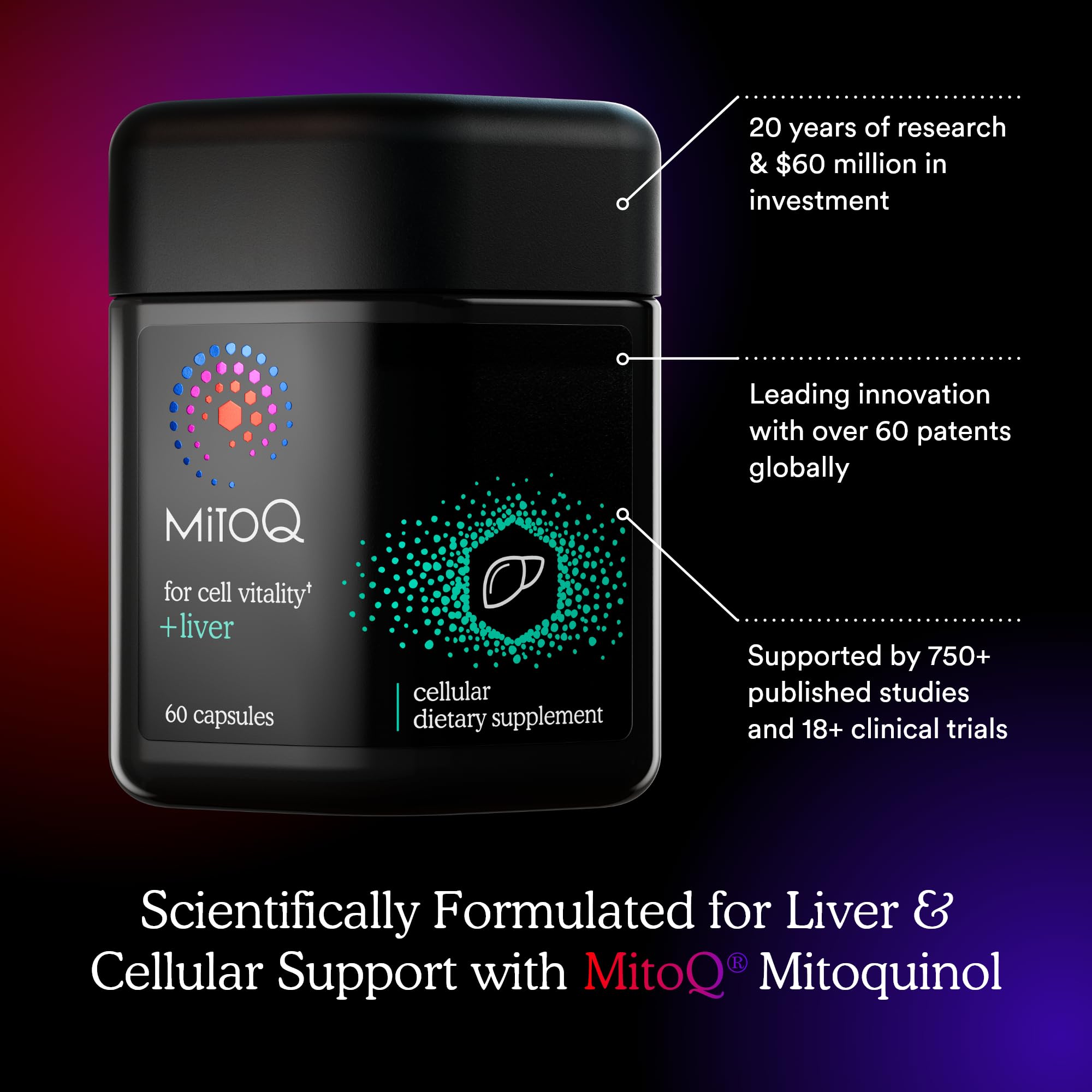 Infographic highlighting advanced CoQ10 technology and bioavailability