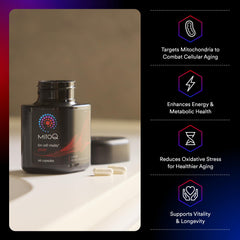 MitoQ Pure bottle back view with supplement details