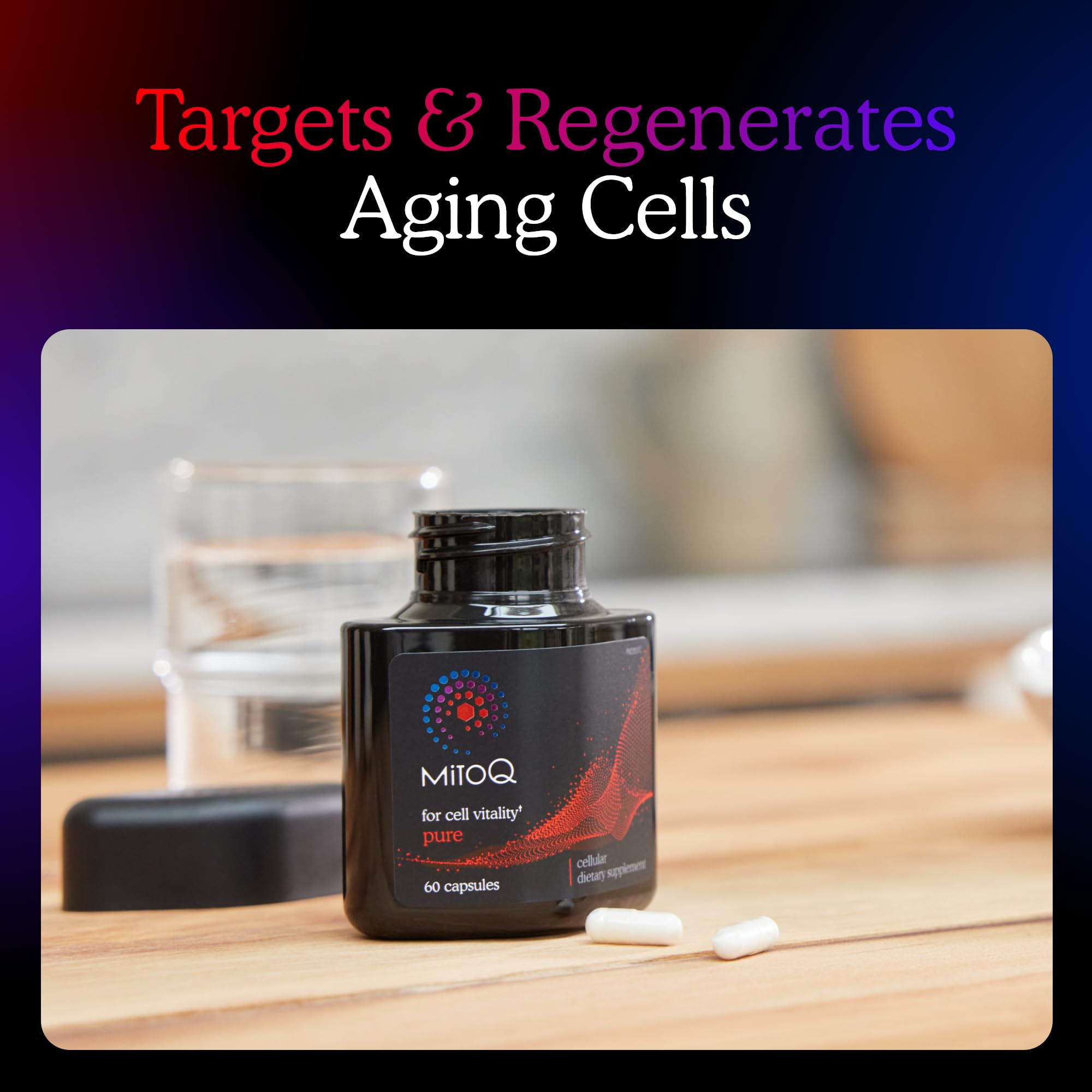 MitoQ Pure packaging box and bottle display