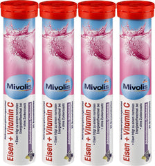 Mivolis Iron + Vitamin C effervescent tablets on white background