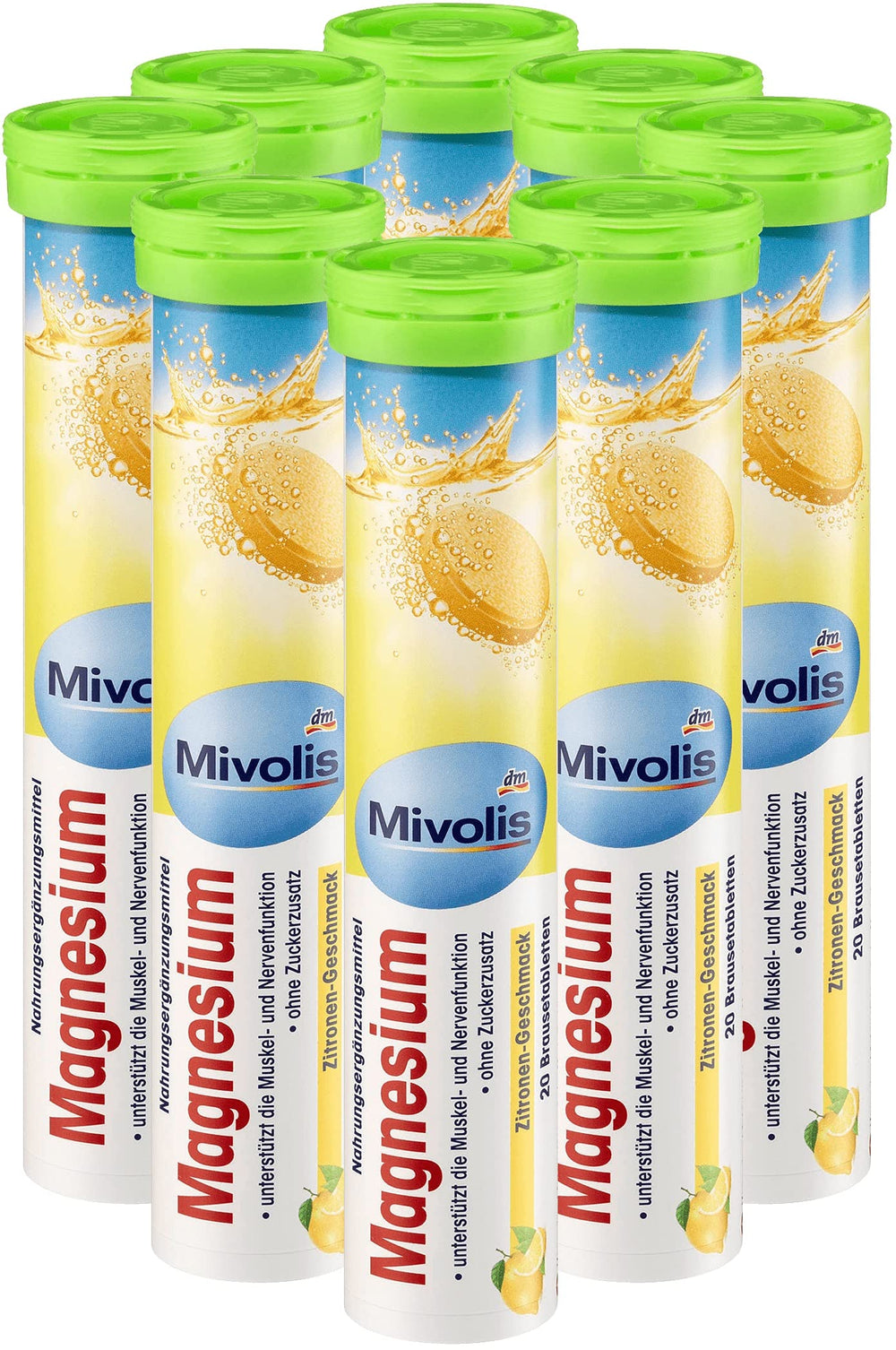 Front of Mivolis Magnesium effervescent tablets packaging