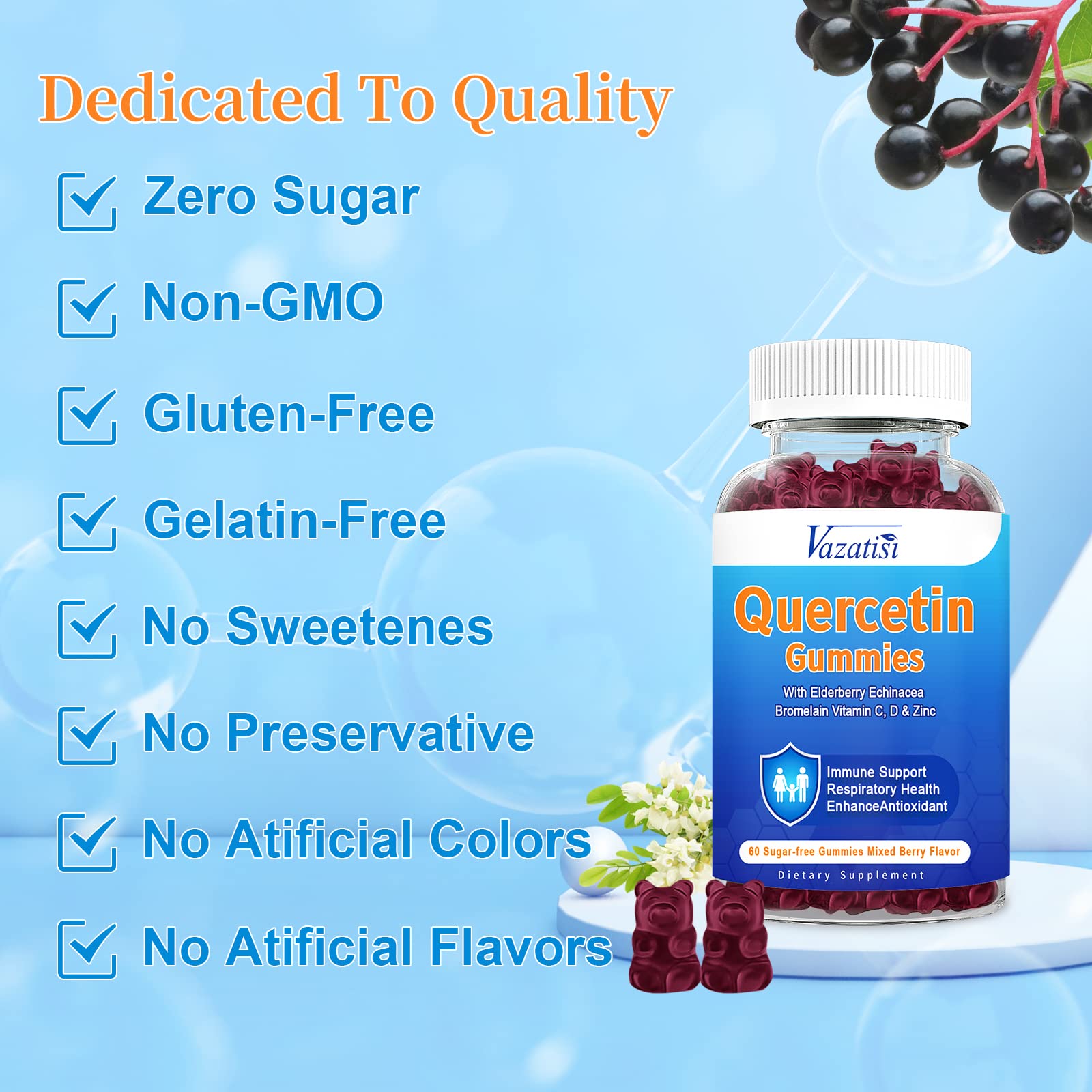 Mixed berry flavored quercetin gummies