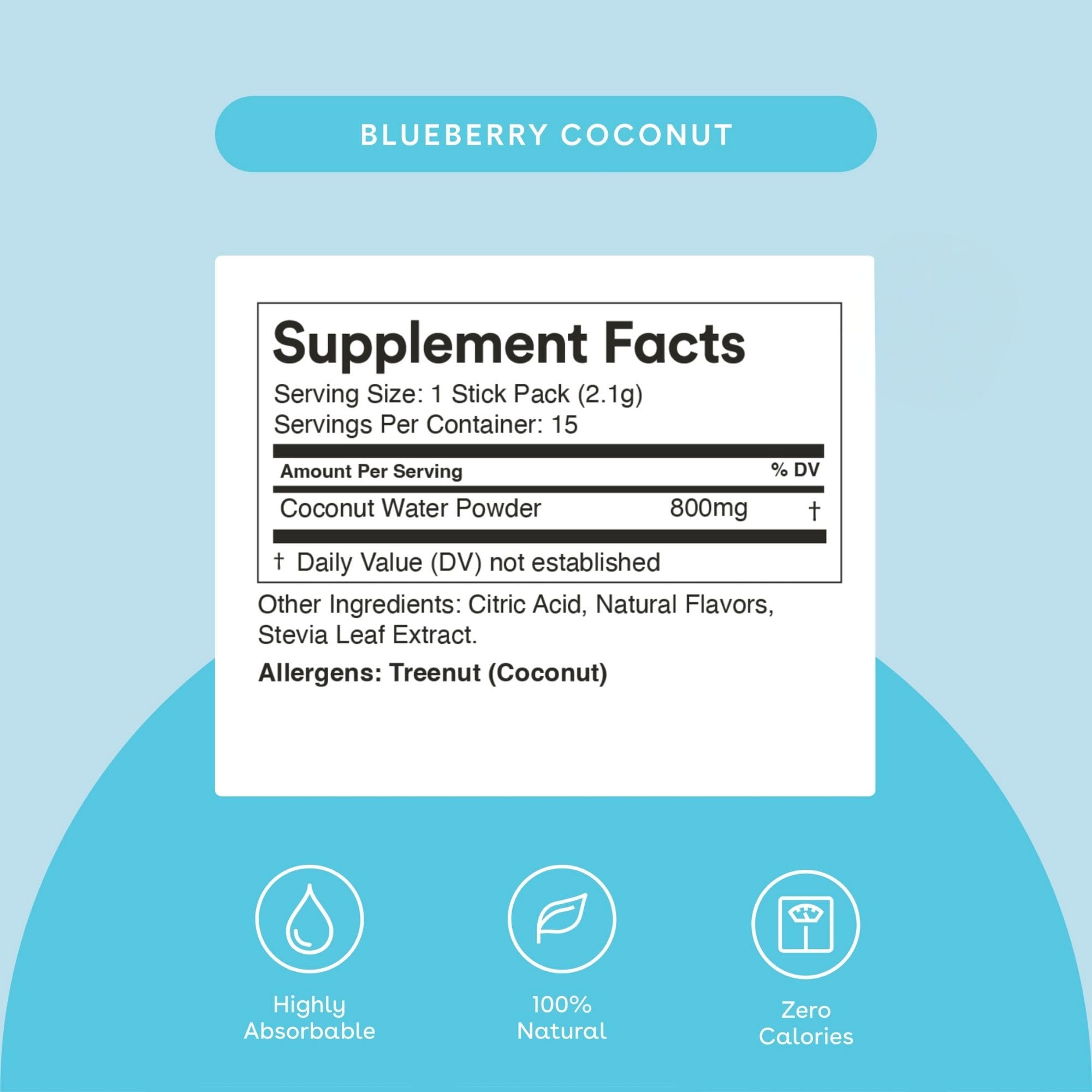 Single stick packet of Mixhers Hydration Blueberry Coconut flavor