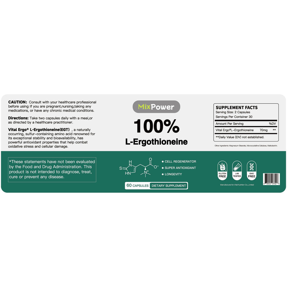MixPower EGT 70mg capsules label close-up