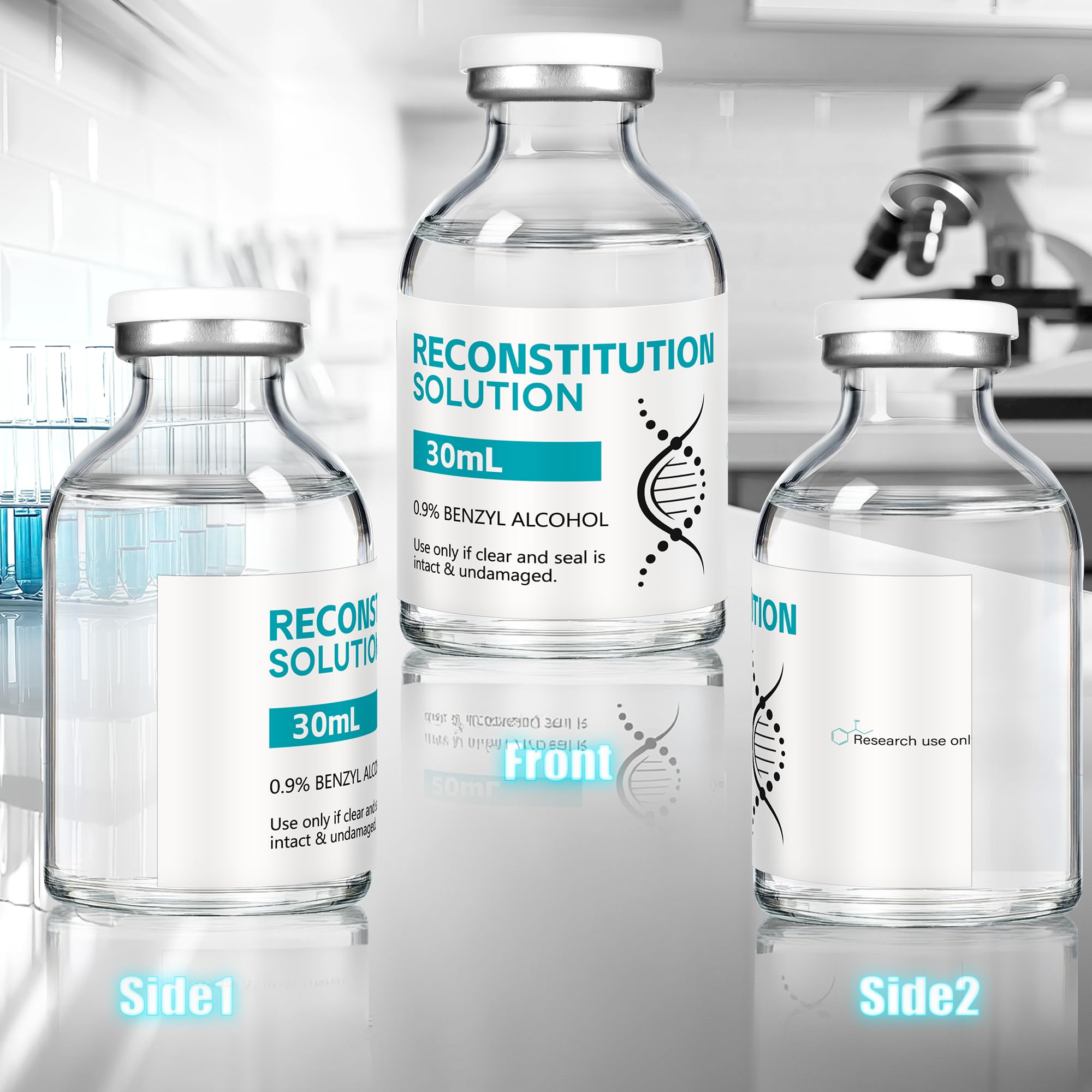 Crystal-clear borosilicate glass vials showing content visibility
