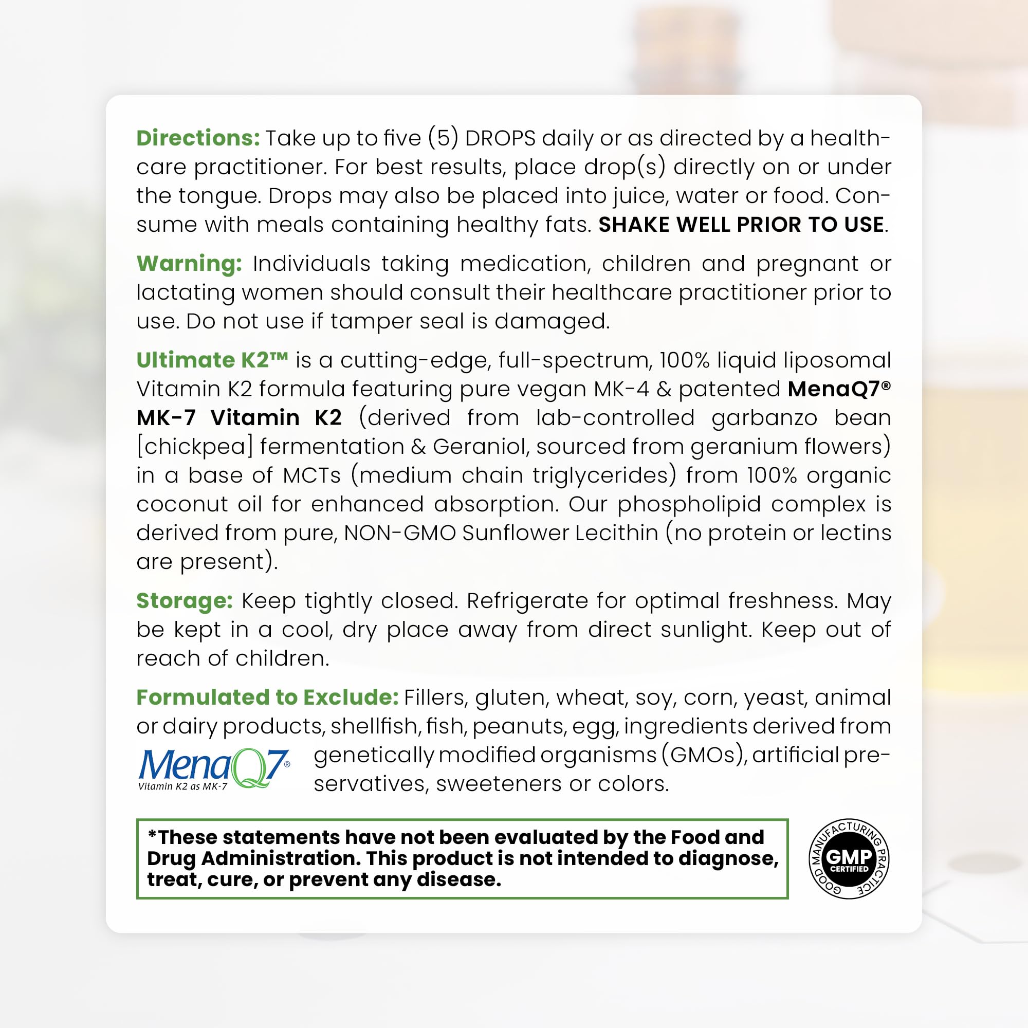 MK4 and MK7 liposomal Vitamin K2 formula