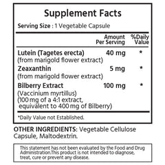 ML Naturals bottle and label for Lutein Zeaxanthin Bilberry 120-veg capsules