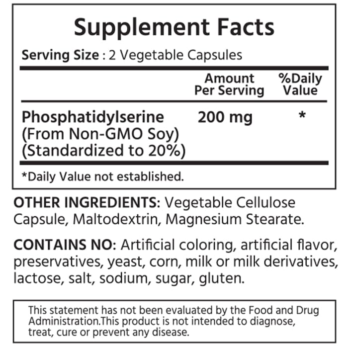 Close-up of ML Naturals Phosphatidyl Serine 200 mg capsules