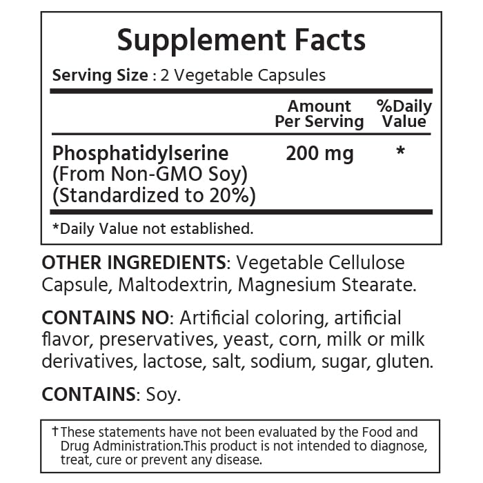 Close-up of phosphatidylserine 200 mg capsules