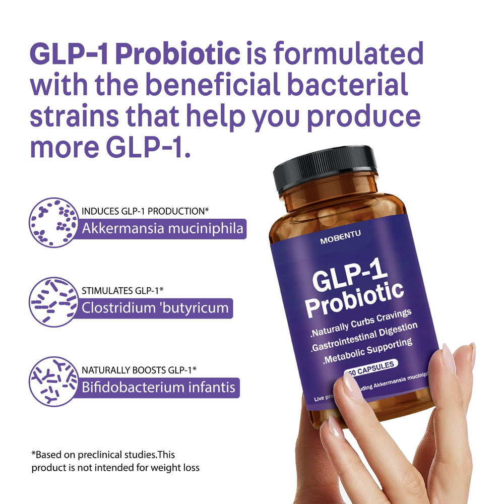 MOBENTU GLP-1 Probiotic ingredients label with multi-strain blend.