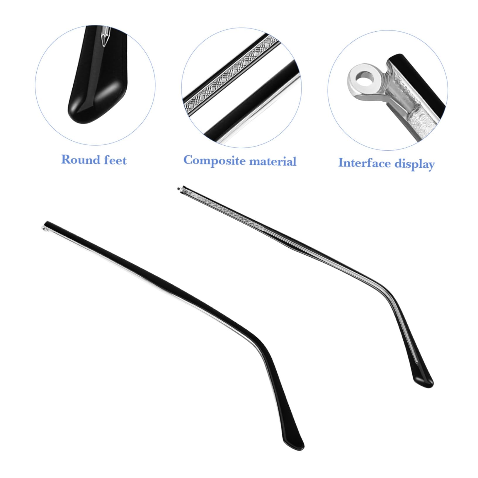 Close-up of Mobestech replacement temples in black