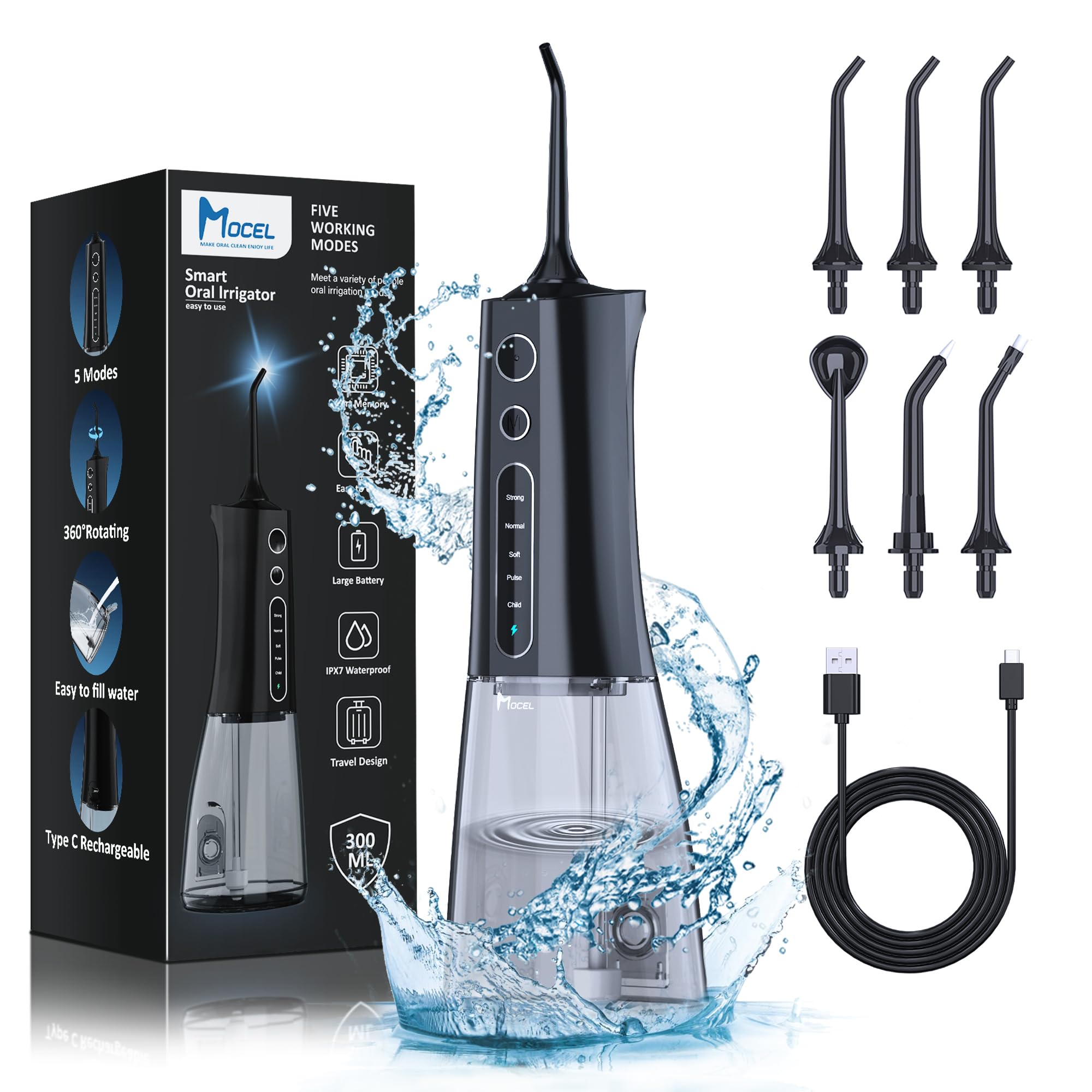MOCEL Water Flosser with OLED display in black