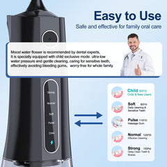 Cordless water flosser showing 5-mode settings