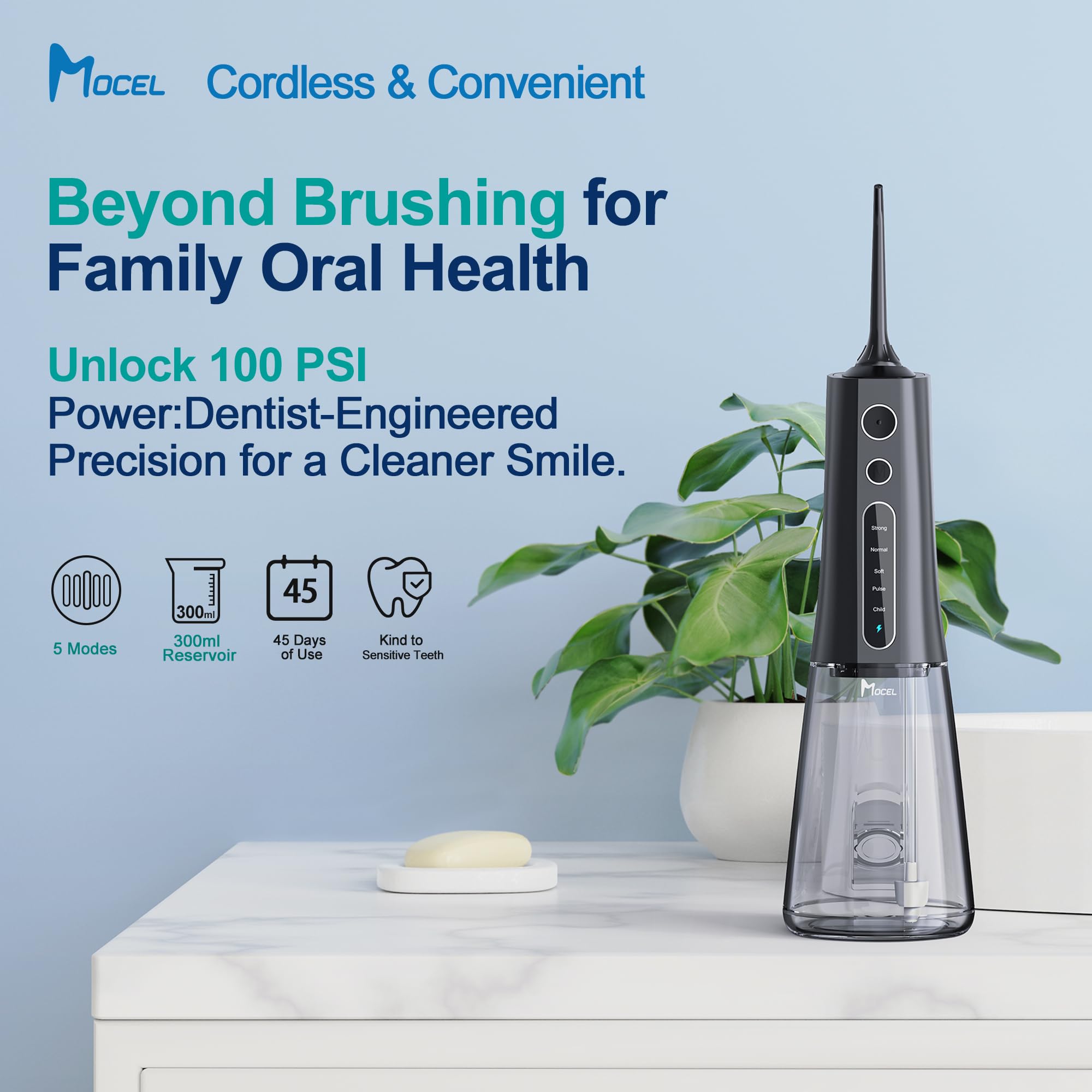 MOCEL flosser compact for travel and home use
