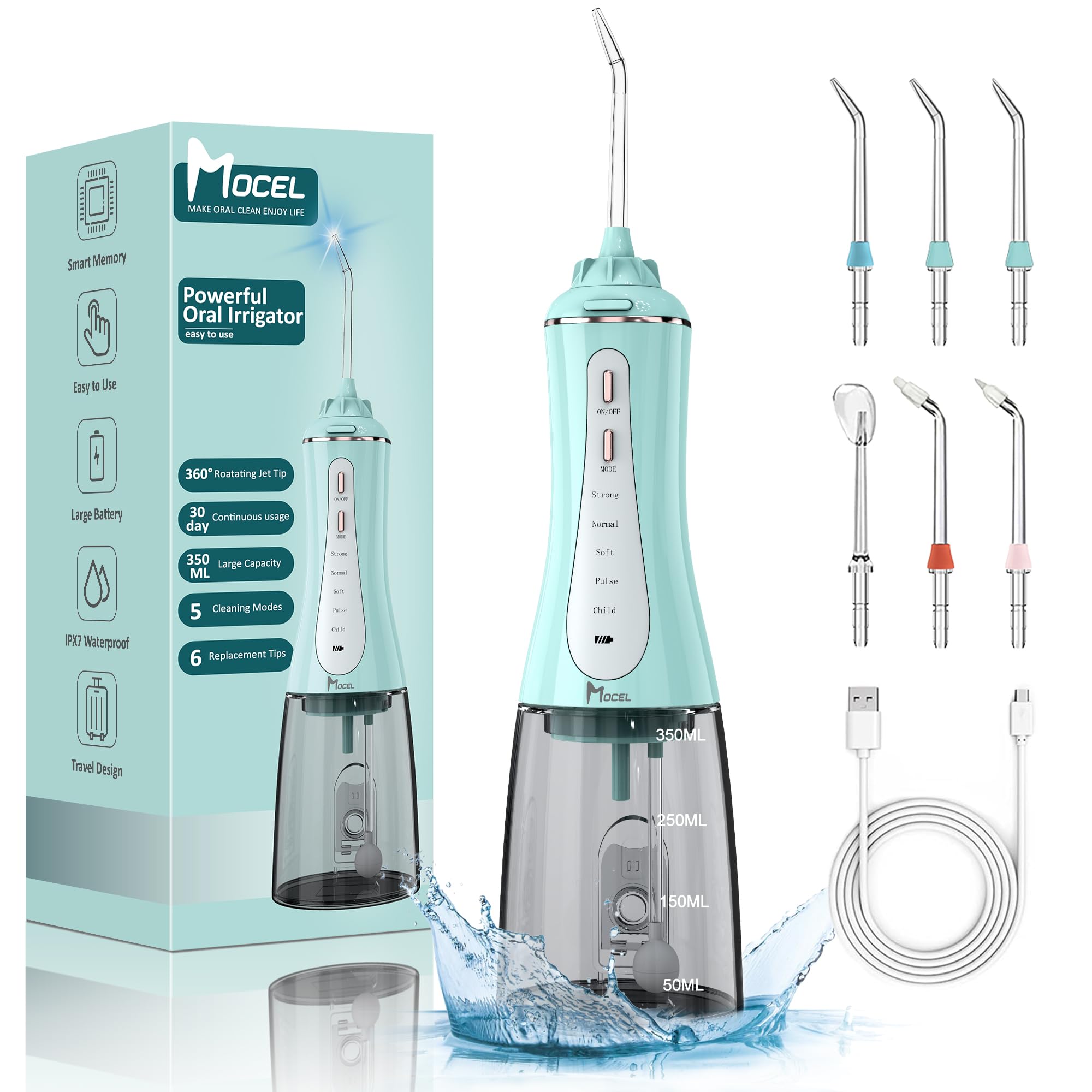 MOCEL Water Flosser in green with 350ml tank