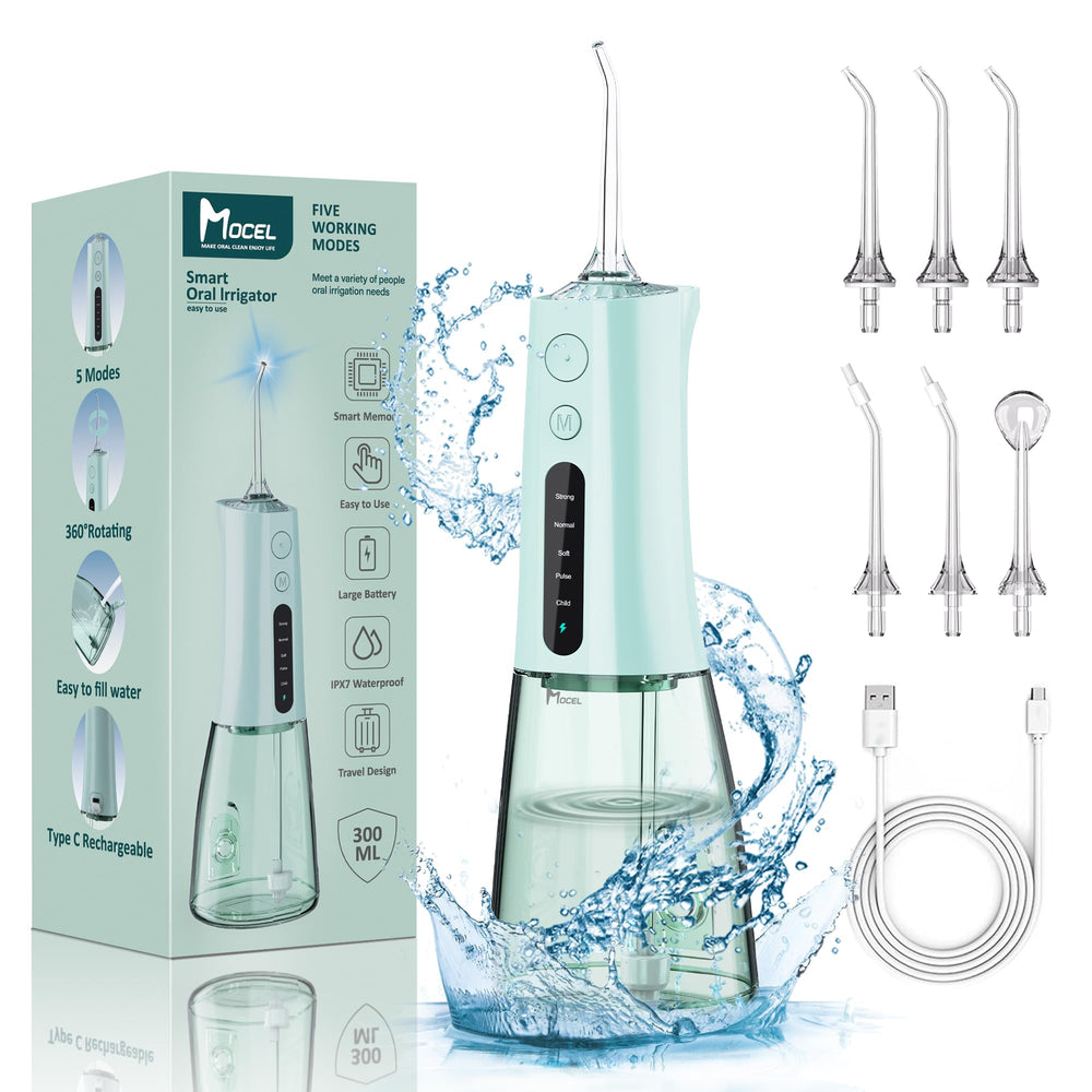 MOCEL Water Flosser OLED Display front view in green
