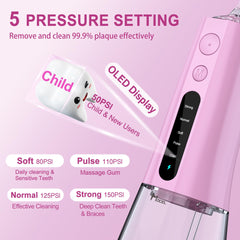 Cordless pink water flosser with 300ml reservoir and five modes