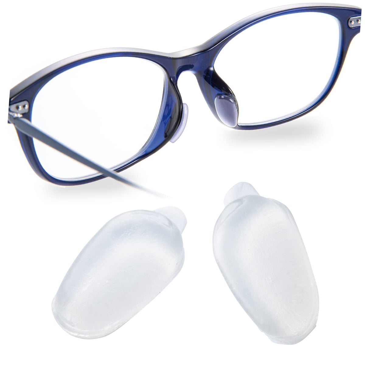 Clear Mochi Natural+ Eyeglass Nose Pads attached to a frame
