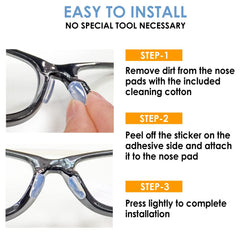 Close-up of black anti-slip silicone nose pad on eyeglasses