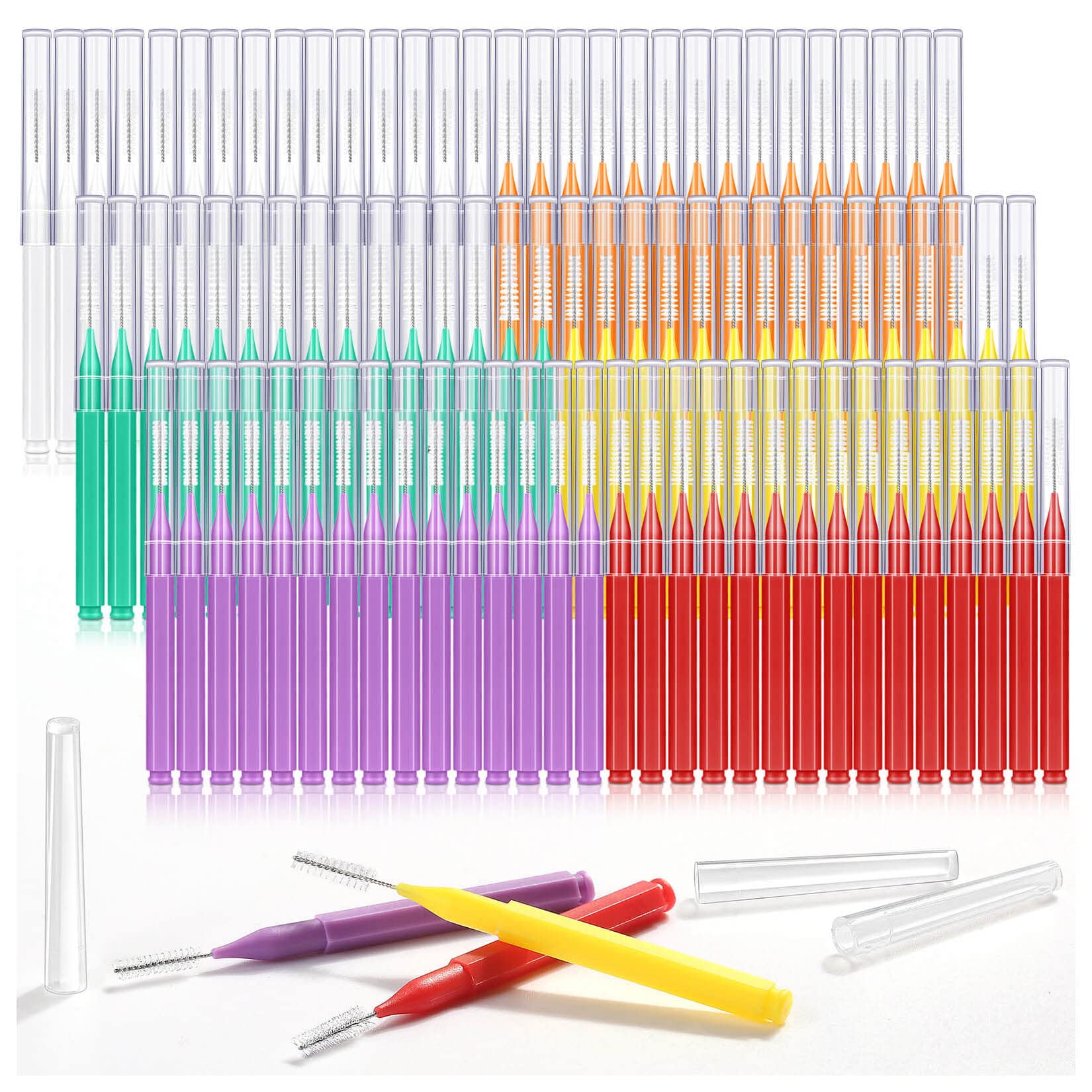 Modacraft 120-piece interdental brush set with 6 sizes, color-coded
