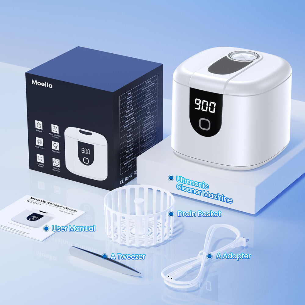 Moeila ultrasonic cleaner packaging and white color