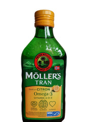 Close-up of Möllers Tran Cod Liver Oil label