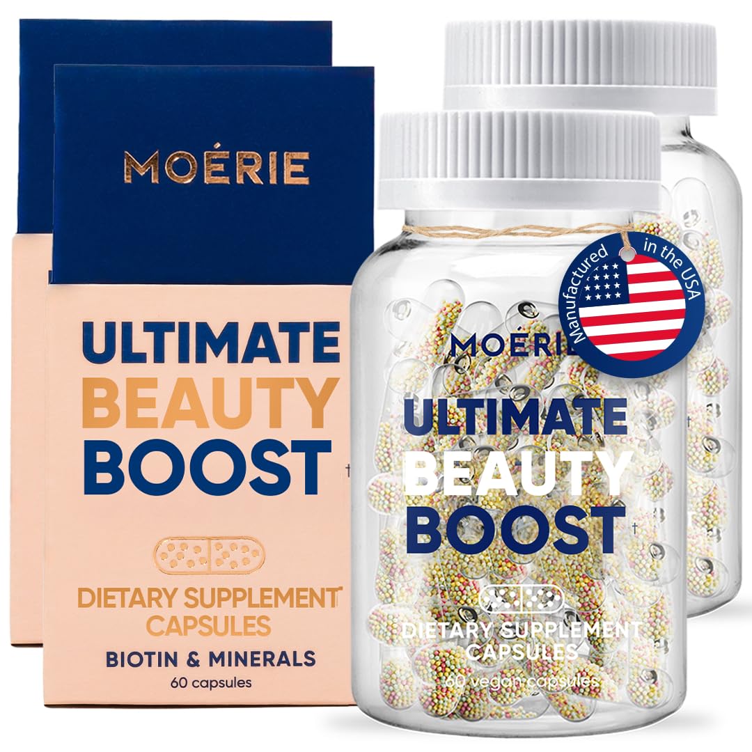 Moerie Hair Growth Supplement bottle with capsules