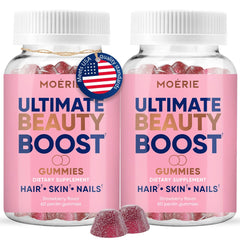Moerie Hair Skin Nails Gummies bottle and packaging