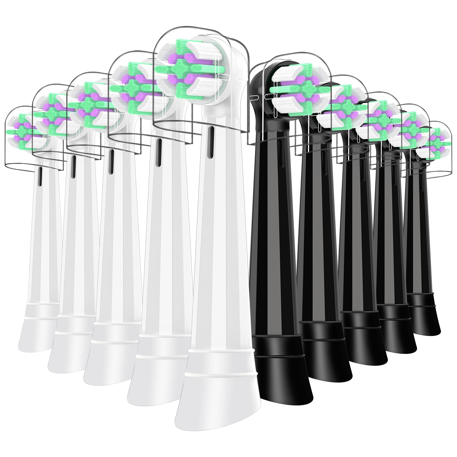 MOFELE IO replacement toothbrush heads in black and white facing forward