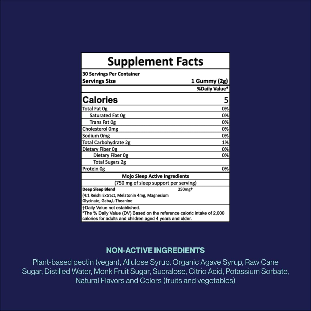 Mojo Sleep Gummies bottle label close-up