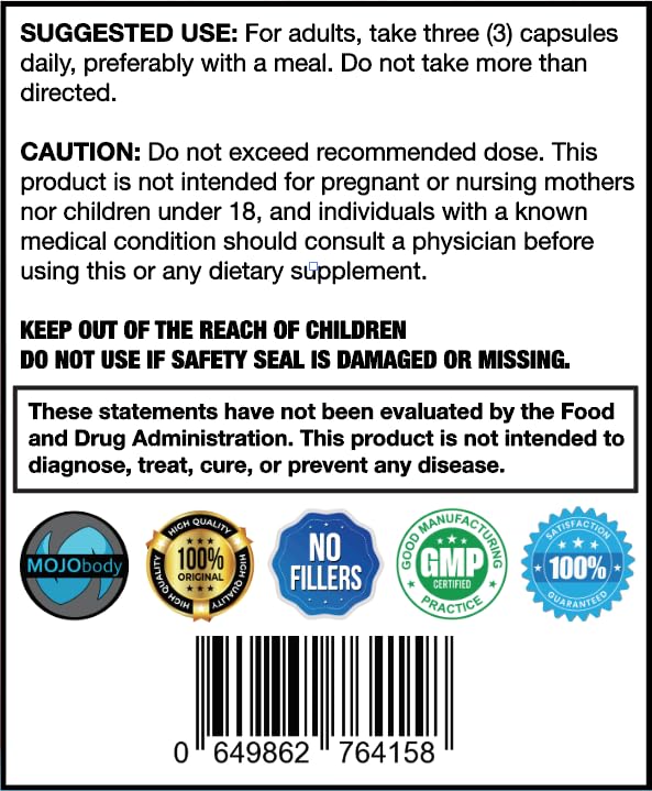 Glass bottle showing MOJObody ingredients and label close-up