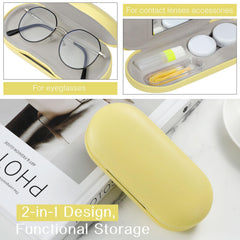 Inside view showing separate compartments for eyeglasses and contact lens accessories.