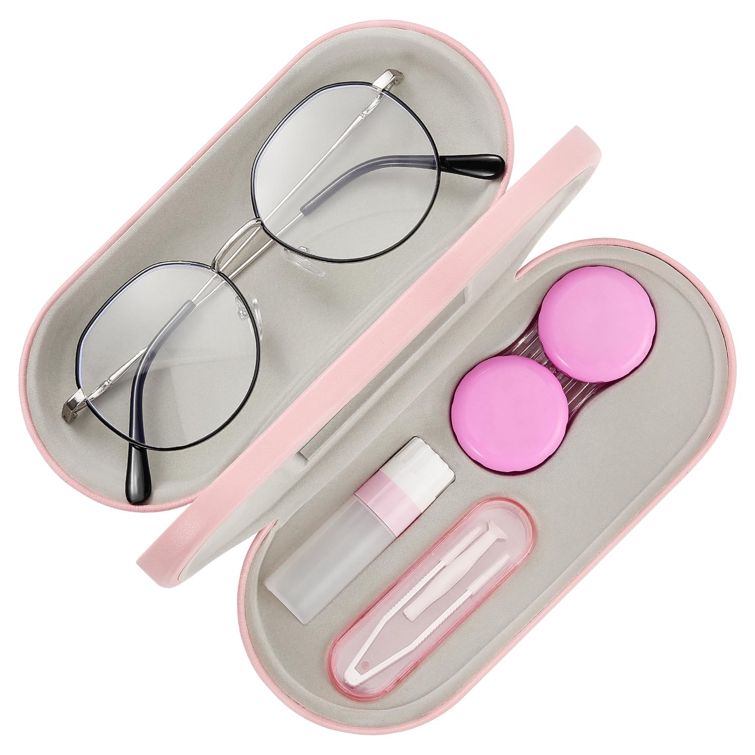 MoKo 2-in-1 eyeglasses case with built-in mirror, pink exterior