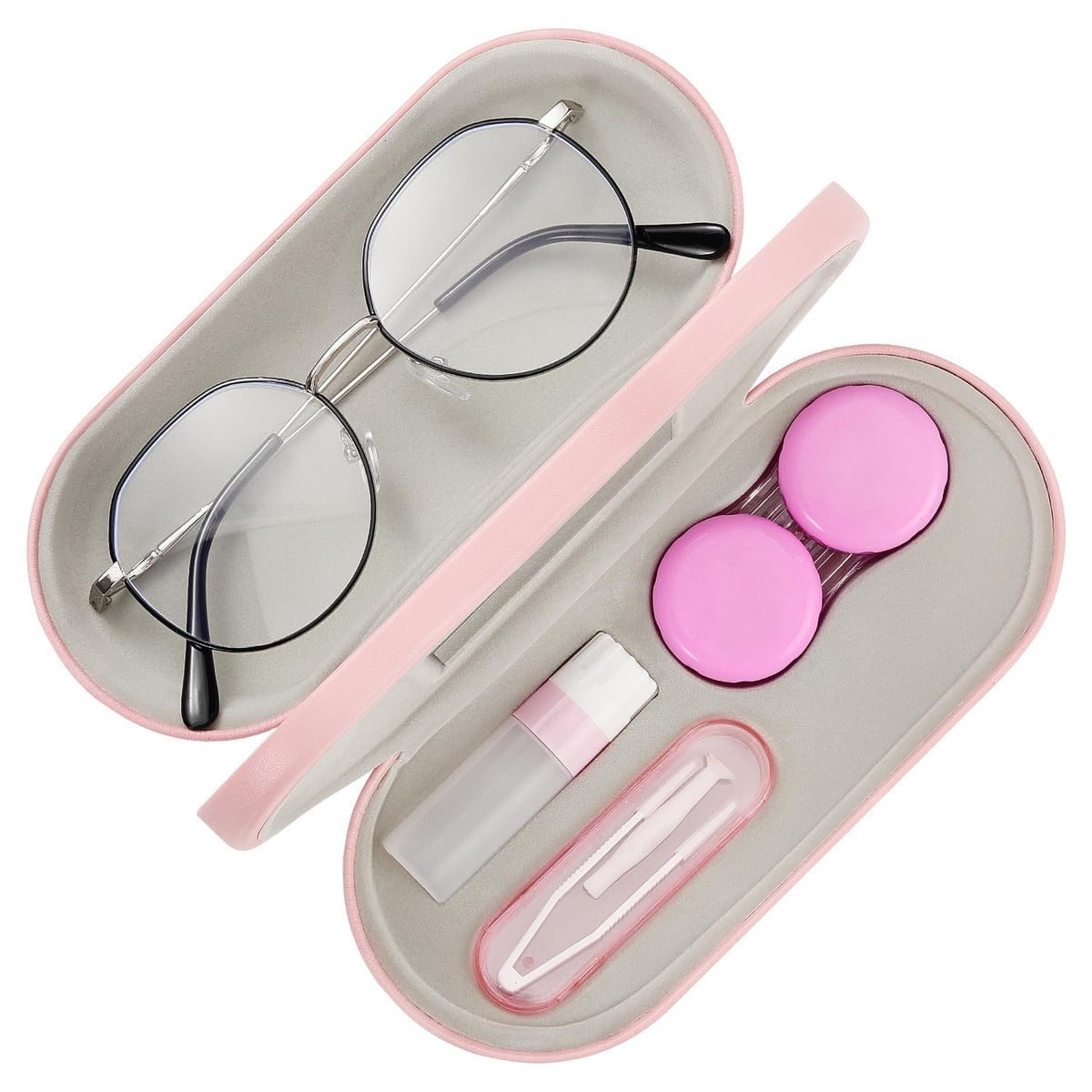 MoKo 2-in-1 eyeglasses case with built-in mirror, pink exterior